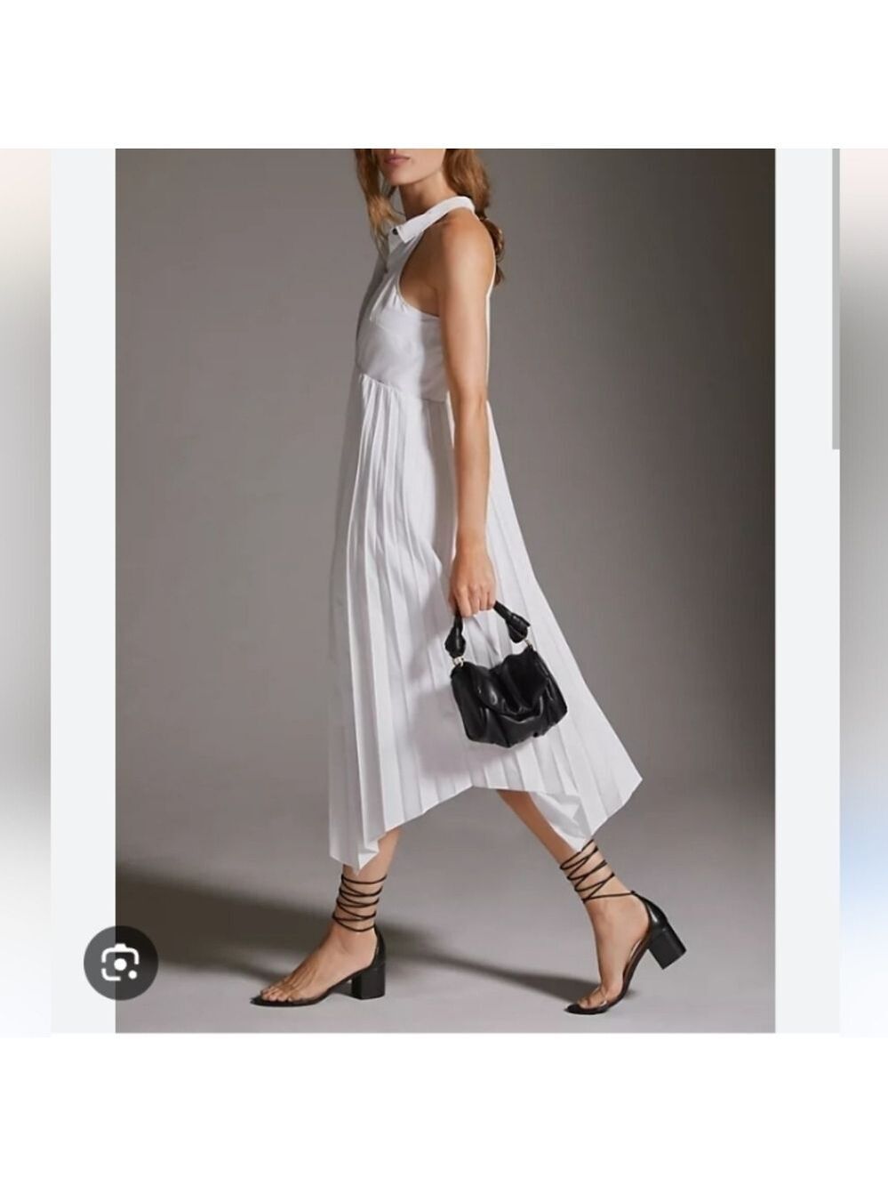 Anthropologie Maeve Pleated Midi Shirt Dress in White